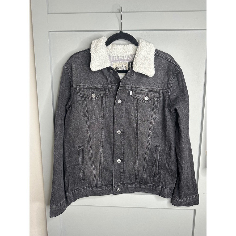 Levi's Silver Tab Men's‎ Black Denim Trucker Jacket with White Faux Shearling